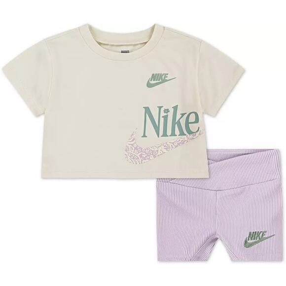 NWT Nike Little Girls' Wild Flower Boxy Tee & Shorts Set 6X Yellow Purple Floral - Picture 1 of 5